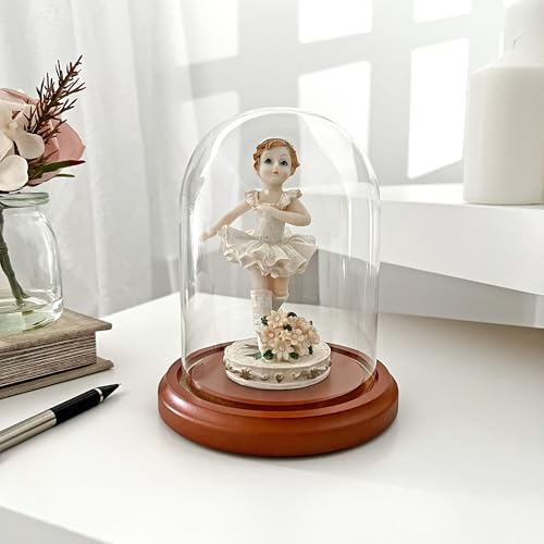 Plymor 4" x 5.25" Glass Display Dome Cloche (Walnut MDF Base) - color: Walnut Mdf Base