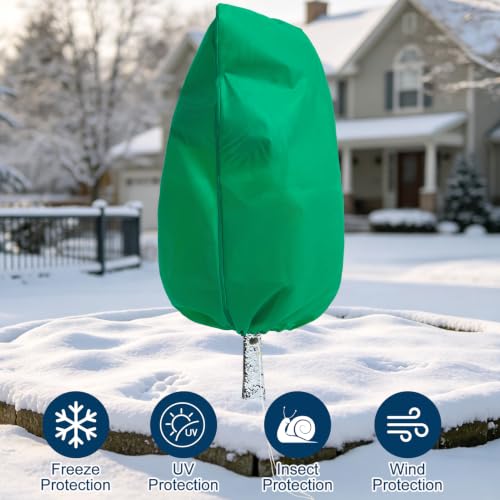 Homimp Plant Covers Freeze Protection,4 PCS Frost Covers with Zipper Drawstring (31.5" x 39.4") Plant Protection Cover Bags for Outdoor Winter Frost Cold Weather Shrubs Trees Jacket Covers,Green - size: 31.5"W x 39.4"H