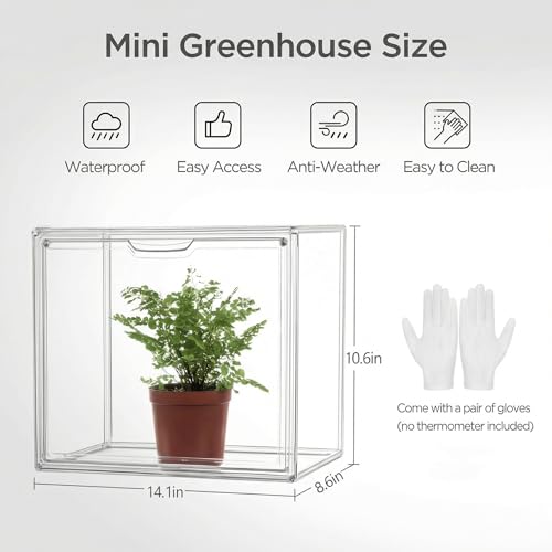 HBlife Mini Greenhouse for Indoor, Clear Stackable Green House with Magnetic Waterproof Door for Small Plants Nursery Germination and Display, Tabletop Portable Greenhouse, 14.1x8.6x10.6 Inch (3 Pack) - size: 14.17 x 8.66 x 10.63 Inch (3 PACK)