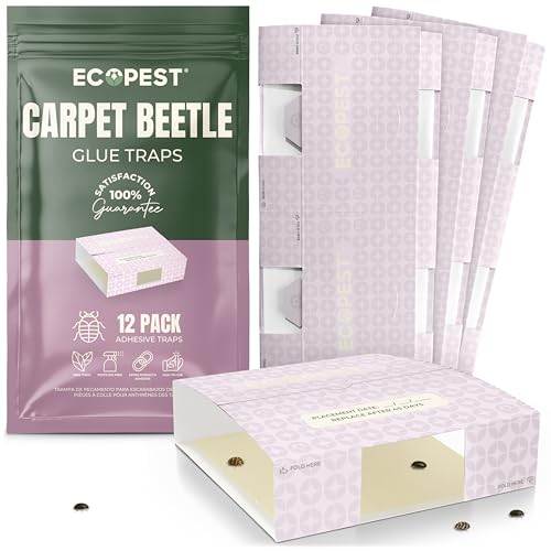 Carpet Beetle Traps – 12 Pack | Sticky Indoor Glue Boards for Carpet Beetles, Larvae & Other Crawling Insects | Non-Toxic Pest Control Trap & Monitor for Closets, Storage Areas, and More