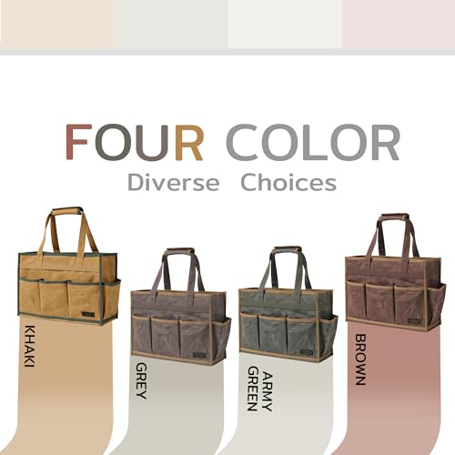 Tool Bag, Heavy Duty 16oz Waxed Canvas Water-Resistant Tool Pouches, Tool Tote with Handle for Tools, Wrenches, Screwdrivers (16.5 X 7 X 12 inch) | Brown - color: Brown