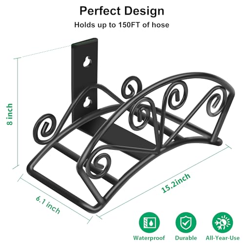 TomCare Garden Hose Holder, Heavy Duty 150 ft Capacity Hose Hanger - color: Black, size: M(13.2“ x 5.7” x 7")