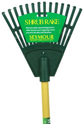 Seymour LF-8 8-Inch 14 Tine Green Poly Shrub Rake with Wood Handle