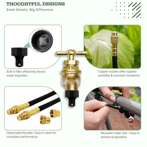 A ANLEOLIFE 50FT Drip Irrigation Kit for Patio, Potted Plants, 360° Bendable Copper Nozzles, Quick-Connect 1/4" Tubing for Container Gardens, Micro Drip with Adjustable Water Flow (Timer Not Included) - style: 50FT Drip Kit