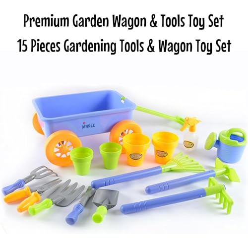 Dimple Garden Wagon & Tools Toy Set, Kids Gardening Set, Sturdy & Durable - color: Blue