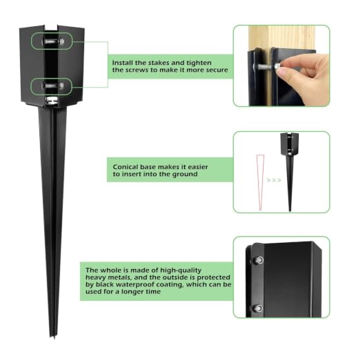 Fence Post Anchor 32 inch Ground Spike Heavy Duty Black Powder Coated Fence Stakes Post Base for Mailbox, 32 x 4 x 4 Inches Outer Diameter (Inner Diameter 3.6 x3.6 Inches), Pack of 4 - size: 32 inch