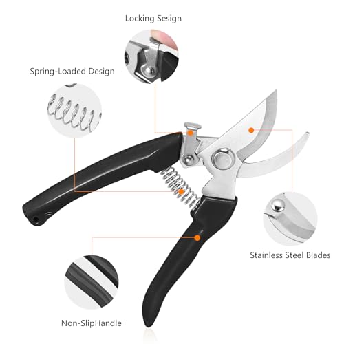 Garden Scissors for Plant, Tip Pruning Shears for Cutting Flowers, Trimming Plants, Bonsai and Fruits Picking (Black Bypass Blade Pruner) - style: 1 Pc-Black