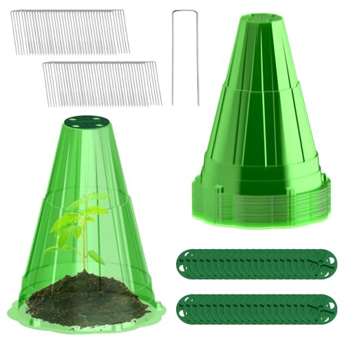 Garden Cloches for Plants, 40 Pack Garden Cloche with Rotary Vent, Reusable Bell Plant Covers with 40Pcs Ground Stakes, Plant Cloche Protectors from Animals Snails Birds Chickens, 7.9" H X 6.7" D - color: Green-40pc