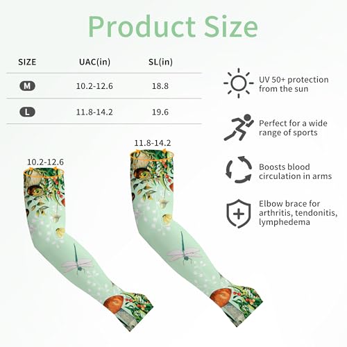 FISHEAL Sun Protection Gardening Sleeves - Women Men UV UPF 50+ Cooling Arm Sleeves with Thumbholes Farming Fishing Outdoors - color: Green Dragonfly, size: Large