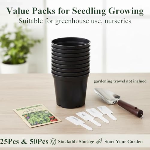 25 Packs Nursery Pots for Plants 4 Inch Seedling Pots with Drainage Holes - size: 4 Inch