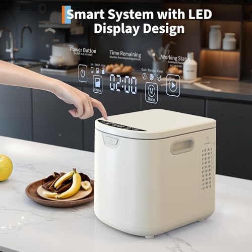3.5L Electric Composter Countertop, Smart Kitchen Food Waste Compost Bin with 3 Modes, Auto Cleaning, LED Display, Low Noise, Odorless Compost Machine Converts Waste to Fertilizer - style: 3.5 L