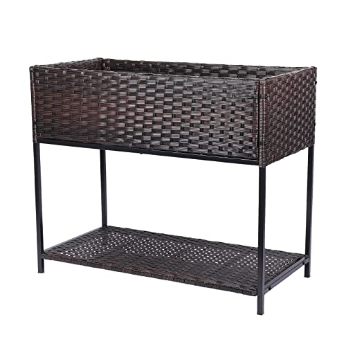 Rattan Wicker Raised Storage Garden Bed 3x1.5x2.5 ft Planter Box - color: Brown