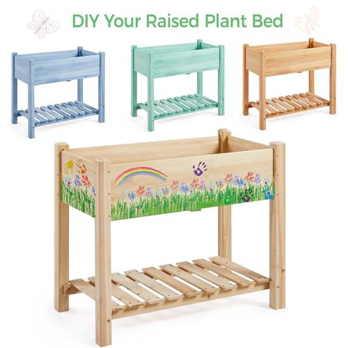 Yaheetech 34" Raised Garden Bed with Legs, Wooden Planter Box, 2Pcs - color: Natural Wood, size: 34" L x 18" W x 30" H(Set of 2)