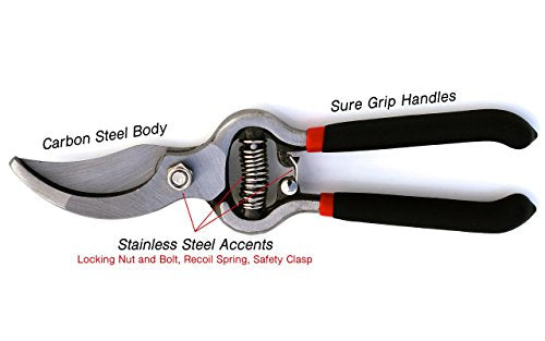 GARDEN GURU Classic Bypass Pruning Shears Clippers – Heavy Duty Forged Steel Garden Pruners – Safety Lock – Non Slip Comfort Grips – Cuts up to 1” Diameter – Professional Bypass Pruners for Gardening - size: 1 Pack, style: Bypass Pruner (Black)
