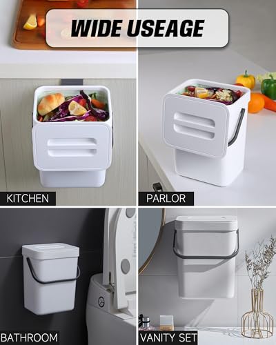 1.3 Gal Compost Bin, Hanging Small Trash Can with Lid, 5L/White - color: WHITE, size: 5 L / 1.3 Gal - Lid