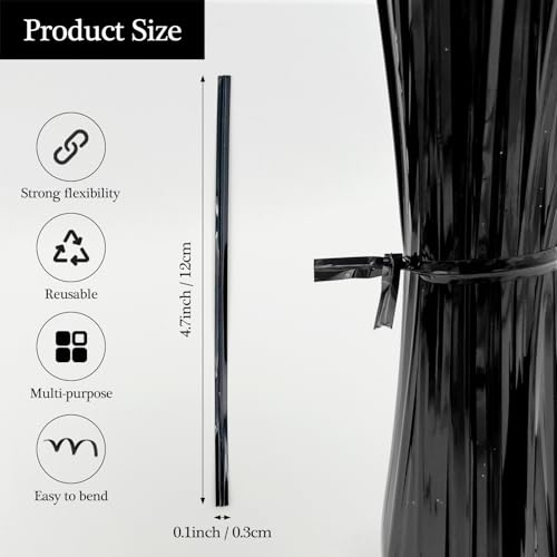 800-Pack Premium Black Plastic-Coated Twist Ties – Durable, Reusable Bag and Cord Fasteners for Home, Garden, and Travel Use