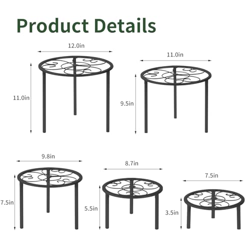 5 Pack Metal Plant Stands, Plant Shelf, Plant Holders for Indoor Outdoor - color: Black - 5 Pack