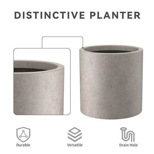 Kante Small Round Cylinder Weathered Concrete Planter 9.8" Tall, Outdoor - color: Weathered Concrete, size: 9.8" Dia