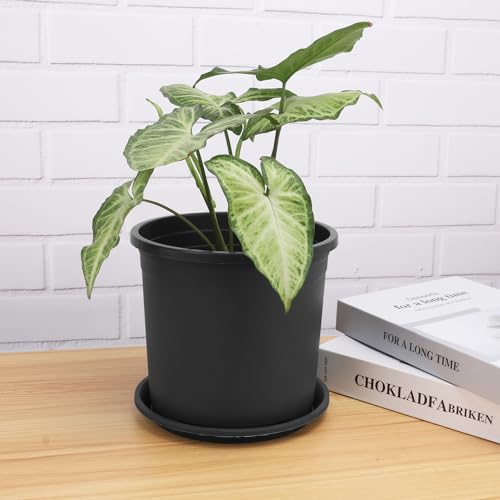 24 Pack 1.5 Gallon Nursery Pot, 7 Inch Garden Pots, Plastic Flower Pot with Matching Tray (Black) - color: Black, size: 24 Pack 1.5 Gallon