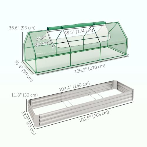 Outsunny 8.6 x 3 x 1ft Metal Planter Box with Mini Greenhouse, Green/Silver - color: Green and Silver, size: 8.6' x 3'