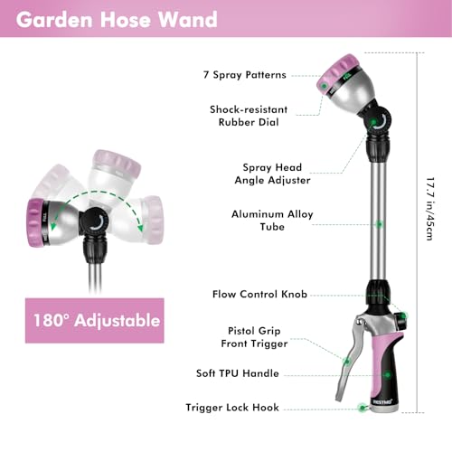 RESTMO Heavy Duty Metal Hose Wand, Watering Wand for Garden Hose - color: Pink