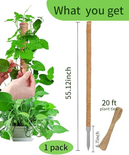 LEMGUBKP 55 Inch Moss Pole, Bendable Moss Pole for Plants Monstera, Moss Poles for Climbing Plants Indoor, Coir Plant Pole Sticks Support Stakes for Potted Plant