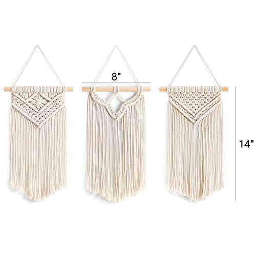 Mkono Small Macrame Wall Hanging, Boho Bedroom Decor, 3 Pack, 8" Wx14 L