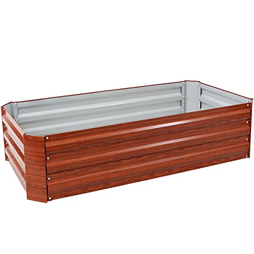 Sunnydaze Galvanized Raised Garden Bed, Rectangle, 4x2x1 ft, Woodgrain - color: Woodgrain
