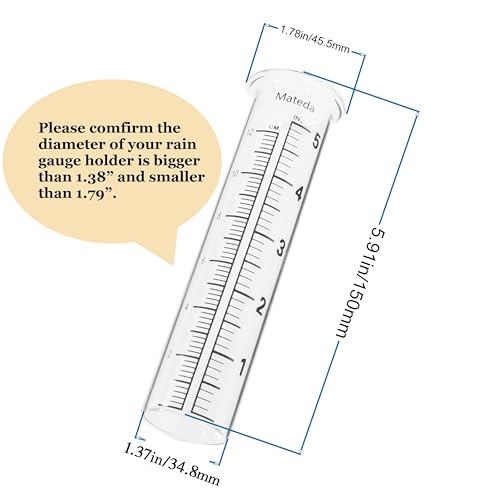 5" Capacity Rain Gauge Glass Replacement Tube, Lip Design, Great for Yard Garden Outdoor Home (1 Pcs)