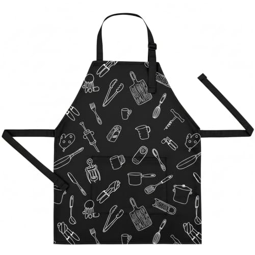 Kids Apron for Cooking, Toddler Apron with Pocket, Girls Boys Apron - color: Black, size: Small
