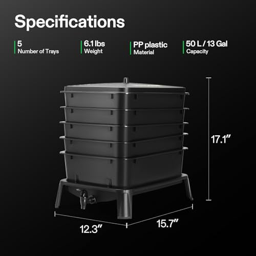 VIVOSUN 5-Layer Worm Compost Bin, 50L Worm Composter, Easy Setup Inclusive Worm Farm Kit for Recycling Food Waste - size: 5-Layer