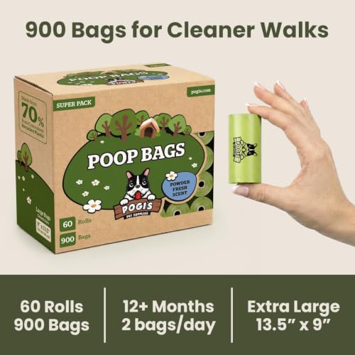 Pogi’s Dog Poop Bags – Leak-Proof & Extra Thick Pet Waste Bags (Fresh Scent, 60 Rolls, 900-Count) - color: Scented, size: 1 Count (Pack of 900)