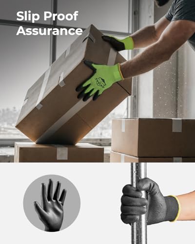 OKIAAS PU Coated Work Gloves Men, Ultra Grip & Lightweight, 60 Pairs Bulk - color: Black (60 Pairs), size: Medium
