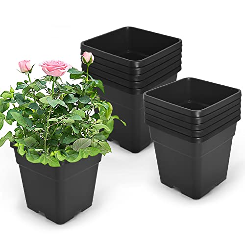 HOSTIC 1 Gallon Square Nursery Pots Flexible Plastic Pots for Plants Gallon Pot with Drainage Holes 10 Pcs - color: Black, size: 1 Gallon-10Pcs