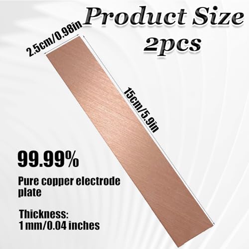 2PCS Pure Copper Anode Sheet (99.99% Pure), Copper Strip, Copper Sheet, 6 X 1 X 0.04 Inch Copper Sheet, Coppers Electrode Strip for Electroplating and Jewelry Plating