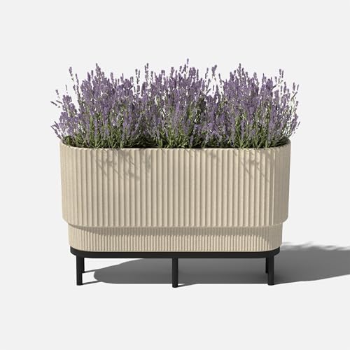 Veradek Demi Series Raised Long Planter - Wide Planter with Stand - color: Sand/Black, size: 30 inch