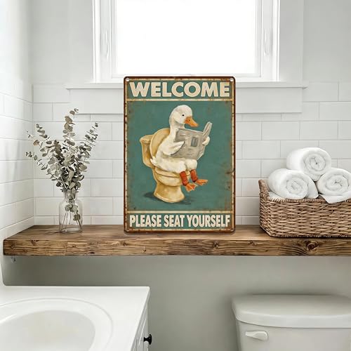 Welcome Please Seat Yourself Funny Goose Metal Sign 8×12 Inch - color: Bathroom C, size: 8*12inch