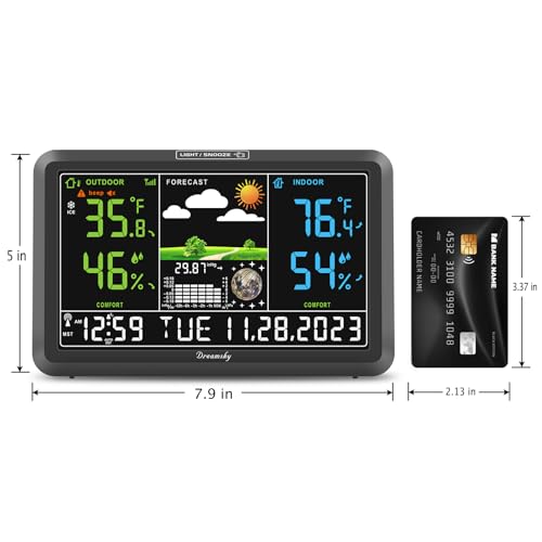 DreamSky Weather Station Indoor Outdoor Thermometer Wireless, Atomic Clock - color: Black with 1 sensor