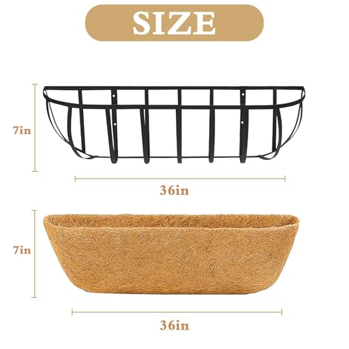 Window Box Railing Planter with Coco Liner 2 Pack 36 Inch Metal Hanging Flower Planter Deck Railing Planters Boxes for Balcony Outdoor Plants Fence Porch Patio - size: 36IN