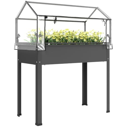 Outsunny Raised Garden Bed with Flip-Up Cover, 39.4"x18.9"x48.8", Dark Gray - color: Dark Gray