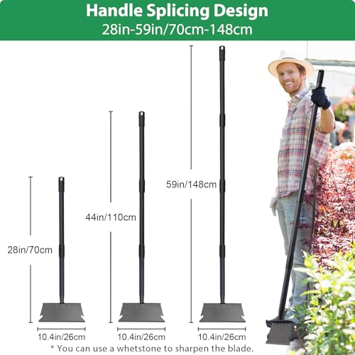 Garden Shovel, Ice Scraper, Multifunctional Cleaning Shovel with 59" Adjustable Handle Heavy Duty Garden Tool for Lawn Edging, Scraping, Weed and Ice Removal - color: Black