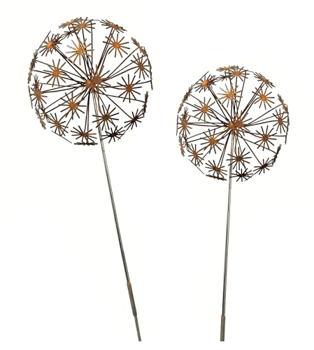 Rustic Dandelion Garden Stakes 2 Pack, 3D Rusty Metal Flowers Sculpture - color: Style 1