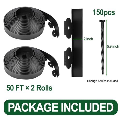 Landscape Edging Border, 2 in x 100 ft No Dig Garden Border, 150 Spikes - size: 100FT-2inch