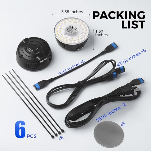 Barrina Orbgrow OG09 Puck Grow Light, 54W(6 x 9W), 5000K, 6 Packs, Black - color: 5000K-Black Cover, size: 6 Packs without Timer