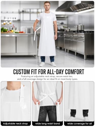 Molaxhome TPU Waterproof Apron Oil-resistant Chef Apron for Unisex Kitchen - color: White