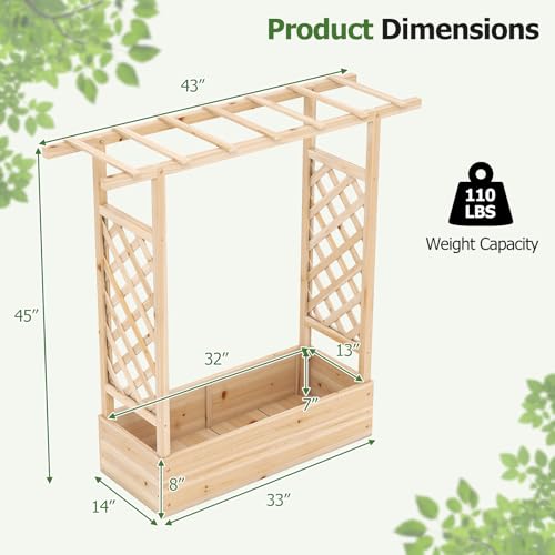 Happygrill 45" Raised Garden Bed with Trellis & Hanging Roof