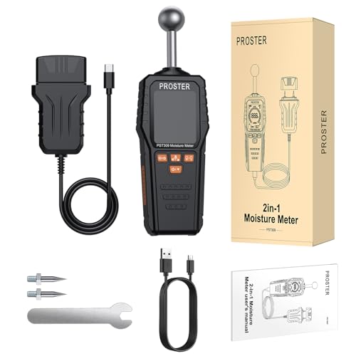 Proster 2-in-1 Moisture Meter Pin/Pinless Rechargeable 3-Color Bar - color: Black 2 in 1