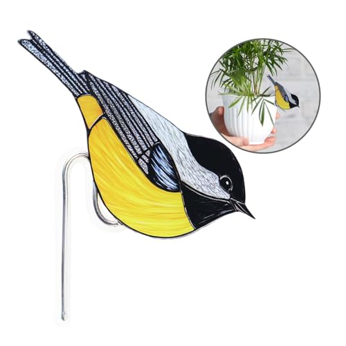 Acrylic Bird Flower Pot Decoration Plant Stake Plant Pot Hugger(3) - color: Yellow