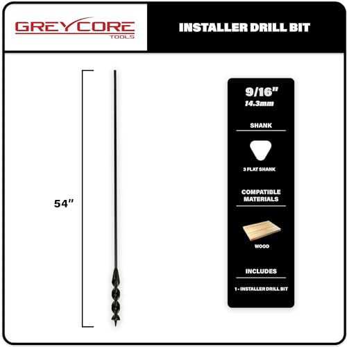 Greycore Tools 9/16 Inch x 54 Inch Flexible Drill Bit for Wire Pulling and Fishing, Auger Head Installer Drill Bit, Fish Bit for Pulling Wires in Walls (9/16" x 54" Installer) - size: 9/16" x 54", style: 54" Length