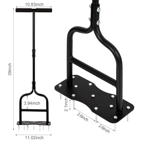 sancat Aerator Lawn Tool,Manual Lawn aerators with 11 Iron Spikes,Sturdy Handle Grass Aerator for Yard,Lawn Aerator Tool for Garden, Revives Lawn Health.